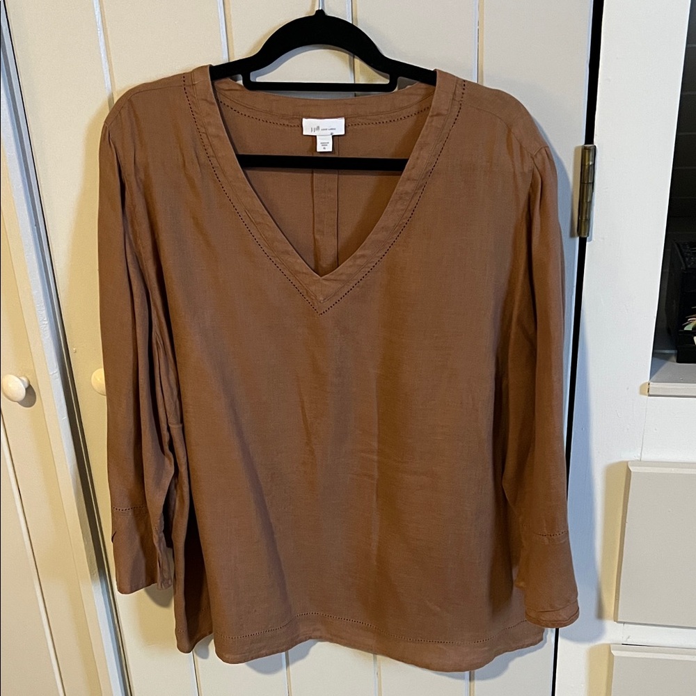 J. Jill Tan V-Neck Linen Blouse